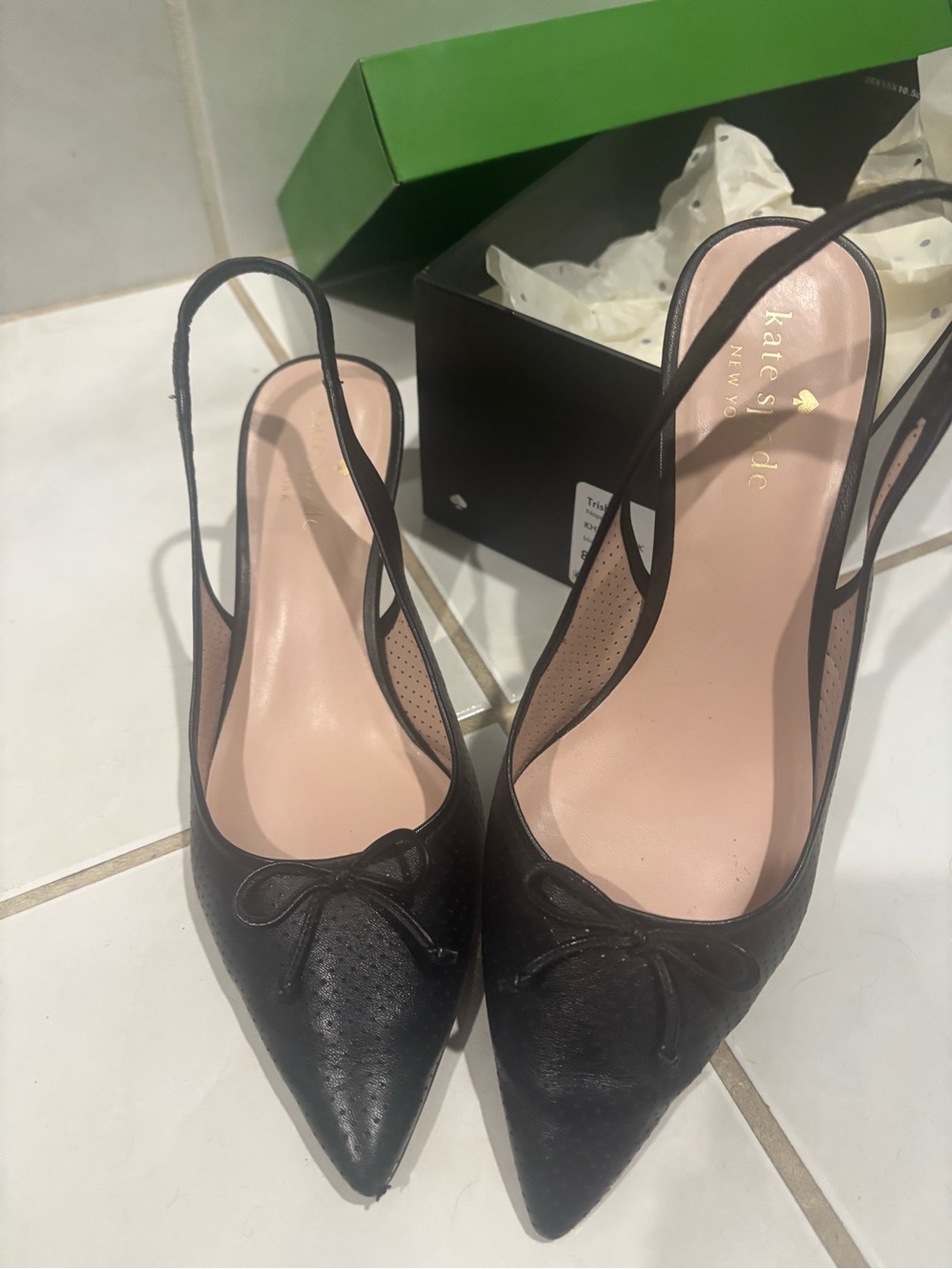 kate spade Black Pointed-Toe Slingback Pumps with Bow